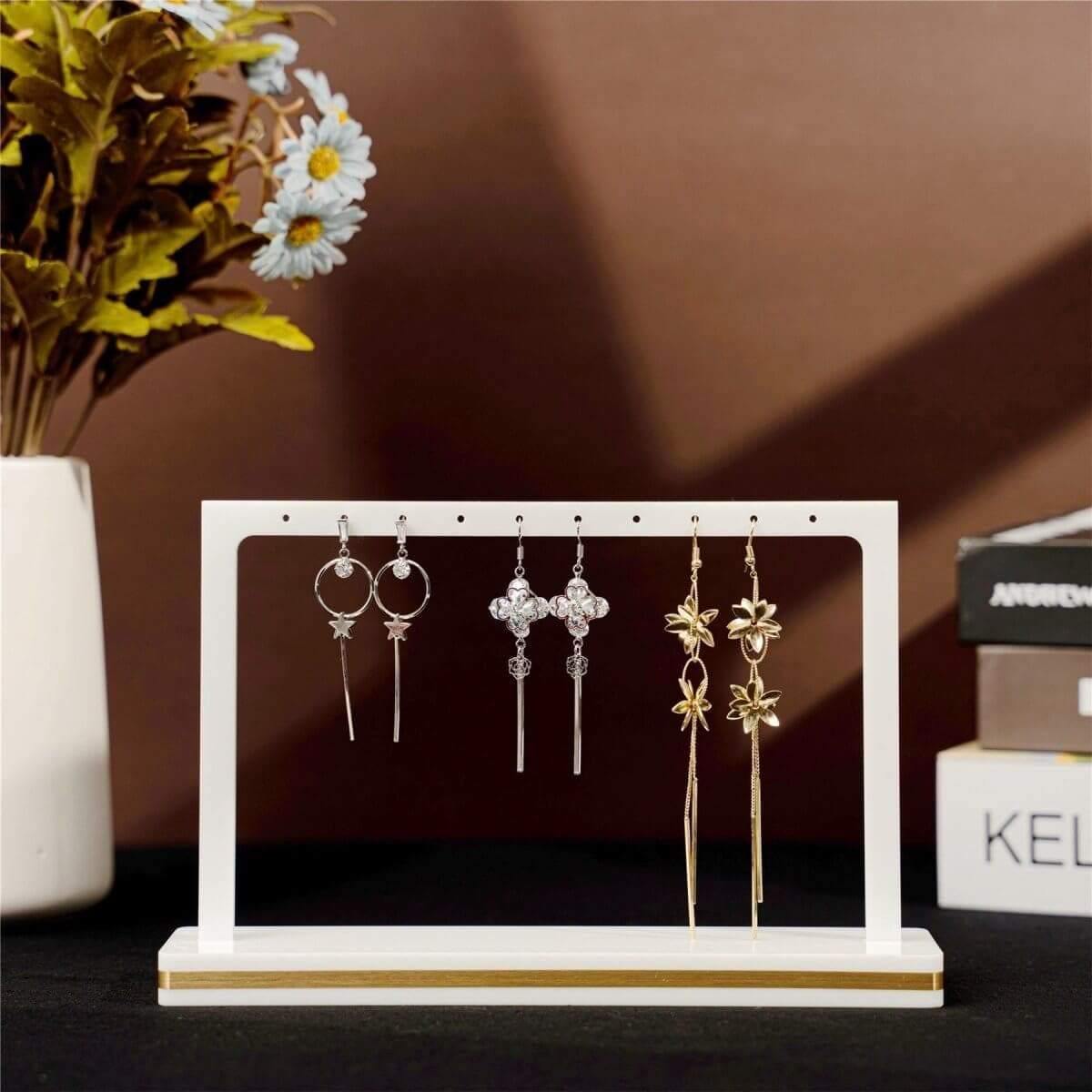 acrylic earring display stand earring display earring display stand Elitnus Acrylic Earring Display Stand - 2 Pack White Acrylic Earring Organizer - T Bar Earring Stands for Shows YIFU DISPLAY