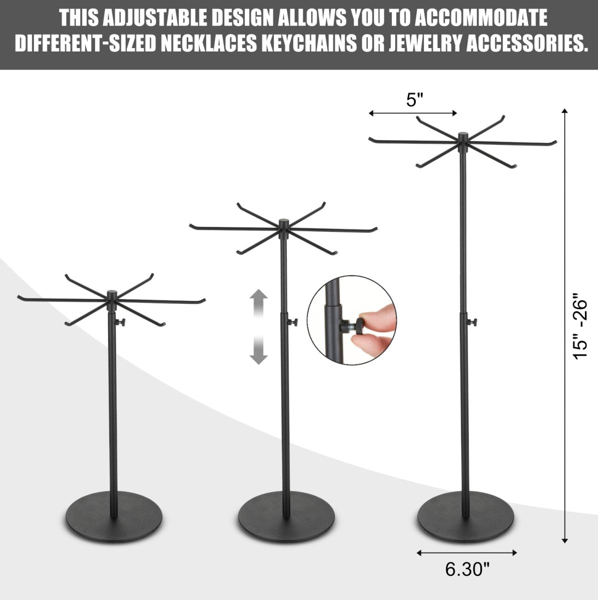 Rotating Keychain Display Stand - Height-adjustable Black Metal Jewelr ...