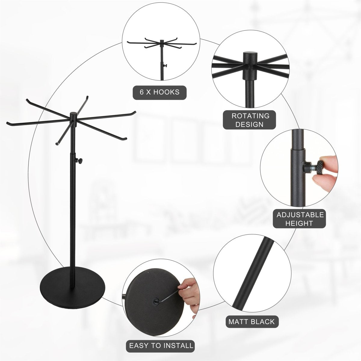 Rotating Keychain Display Stand - Height-adjustable Black Metal Jewelr ...