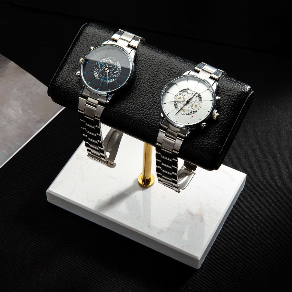 watch display stand watch stand Watch Display Stand - Dual Leather Watch Holder Stand with Marble Base YIFU DISPLAY